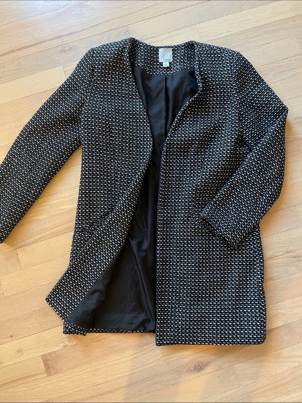 Halogen Black & White Tweed Open-Front Blazer Coat